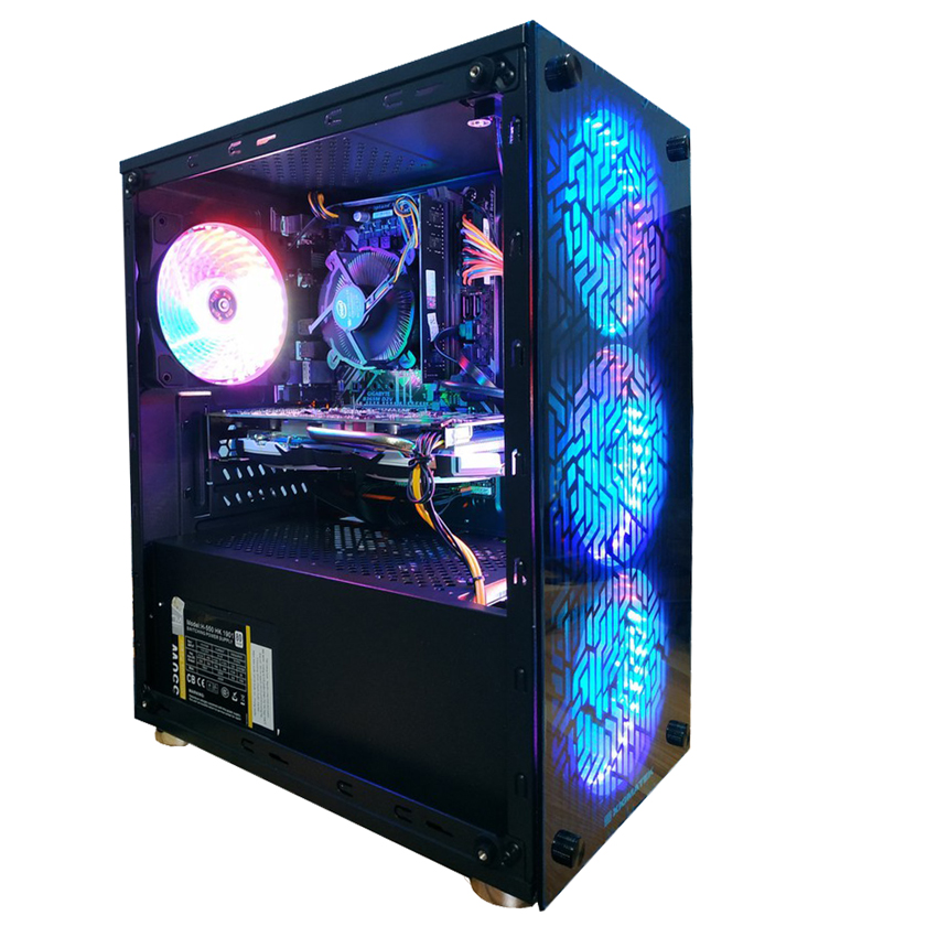 Combo vỏ case xigmatek nyx kèm 4 fan led 5 màu - m-atx, 2 side tempered glass new chính hãng