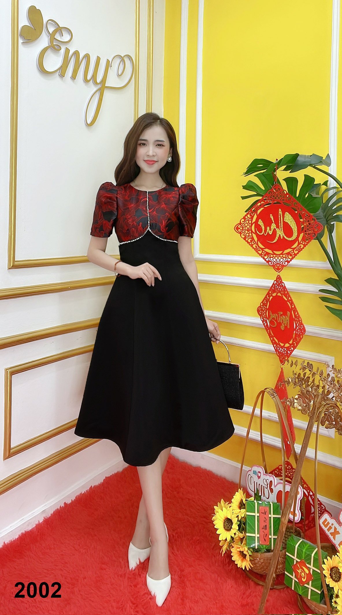 Đầm emy em2002 xoè gấm phối