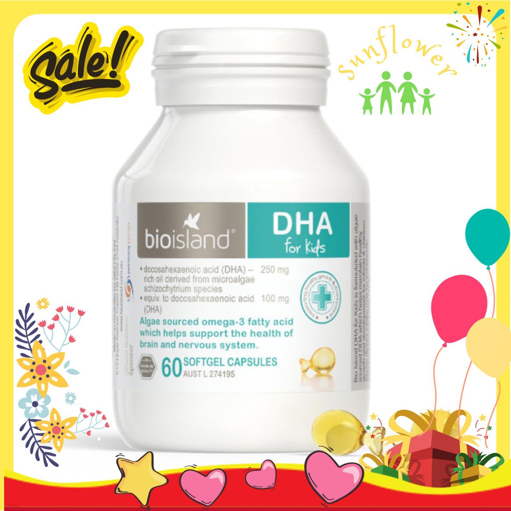 Bổ Sung Dha for kids BioIsland cho bé Hộp 60 Viên Của Úc