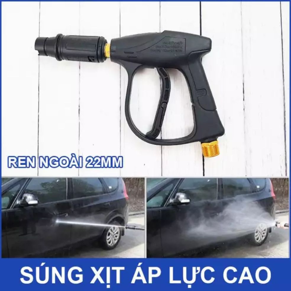 Súng rửa xe, Súng xịt áp lực cao kết nối ren ngoài 22mm Dùng xịt rửa vệ sinh nhà cửa, quán ăn, nhà hàng. Dùng xịt rửa thiết bị dụng cụ. Dùng cho máy bơm áp lực cao