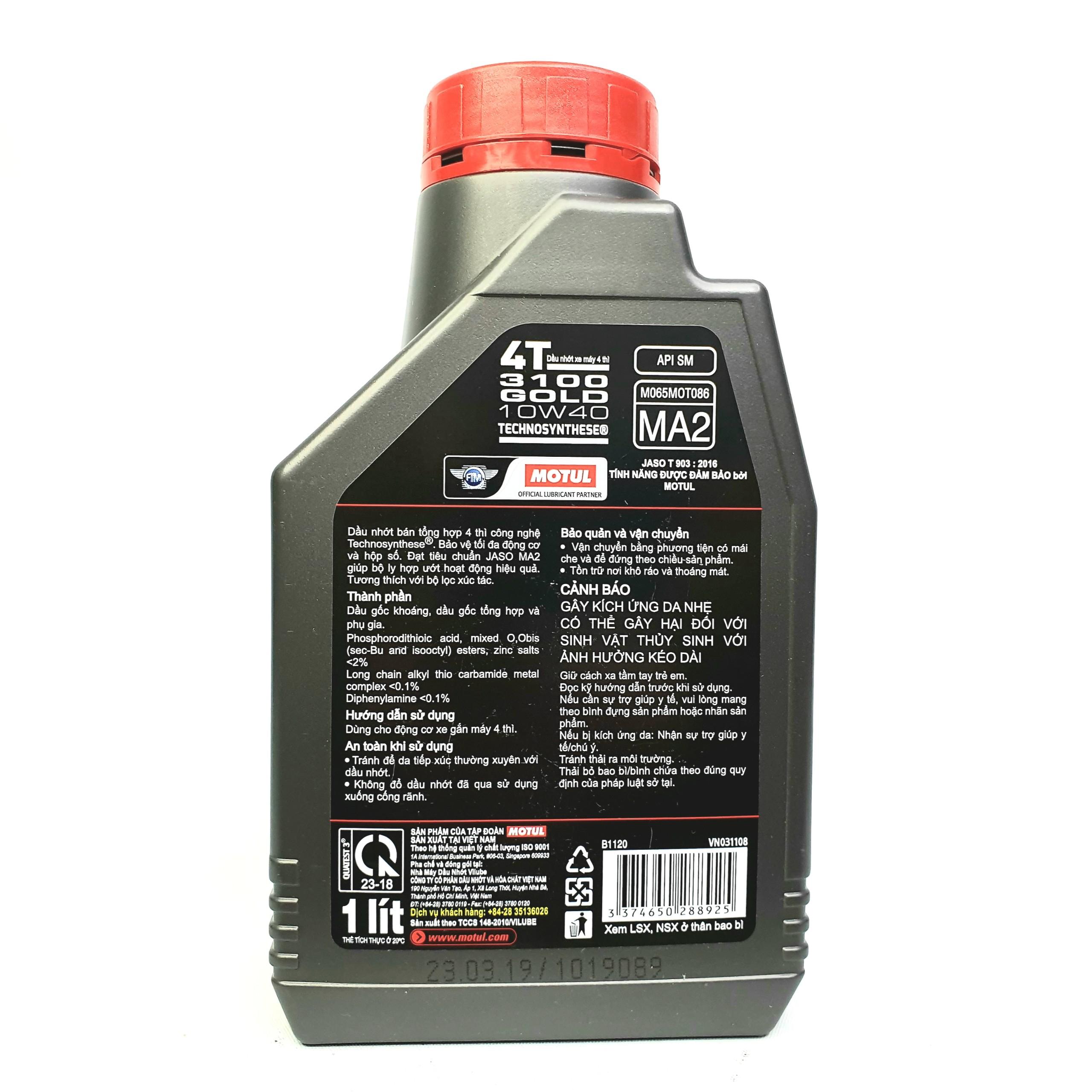 [HCM][1 LÍT 1] Motul 3100 Gold 10w40 1L1 Nhớt bán tổng hợp cho xe số