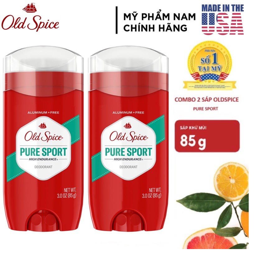 [USA] Combo 2 lăn sáp khử mùi nam Old Spice Pure Sport 85g Đỏ (sáp xanh trong) High Endurance - Mỹ