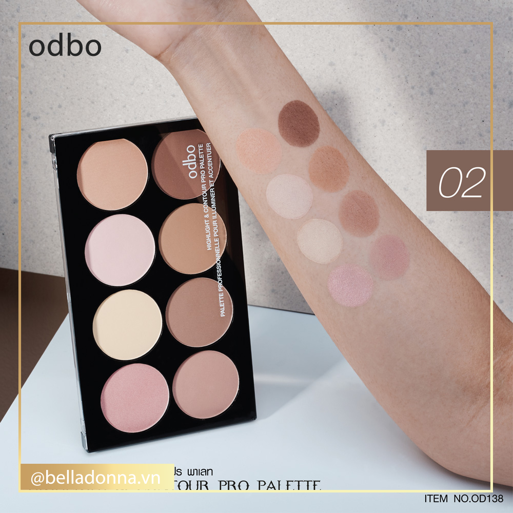 Phấn tạo khối 8 màu ODBO Highlight & Contour Pro Palette