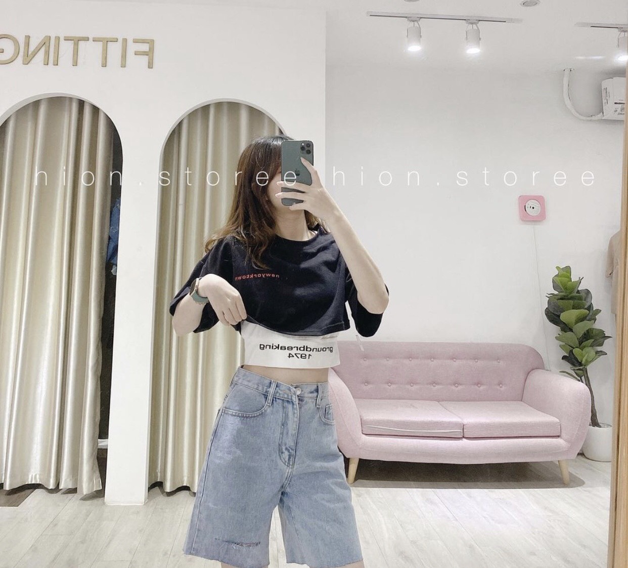 Set quần ngố rách 1 line+ set croptop đen