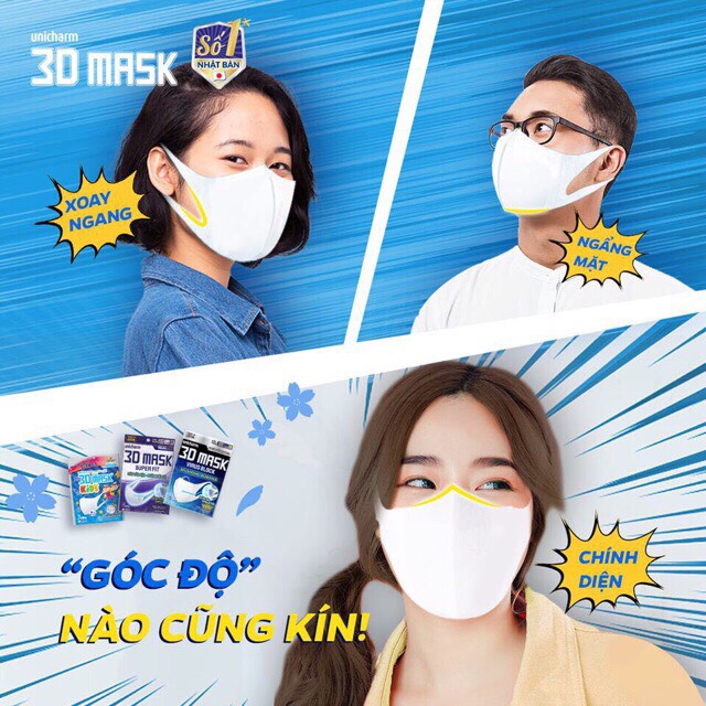 [HCM][COMBO 10 gói chuẩn Unicharm Nhật Bản 100%] 50 cái khẩu trang 3D Virus Block