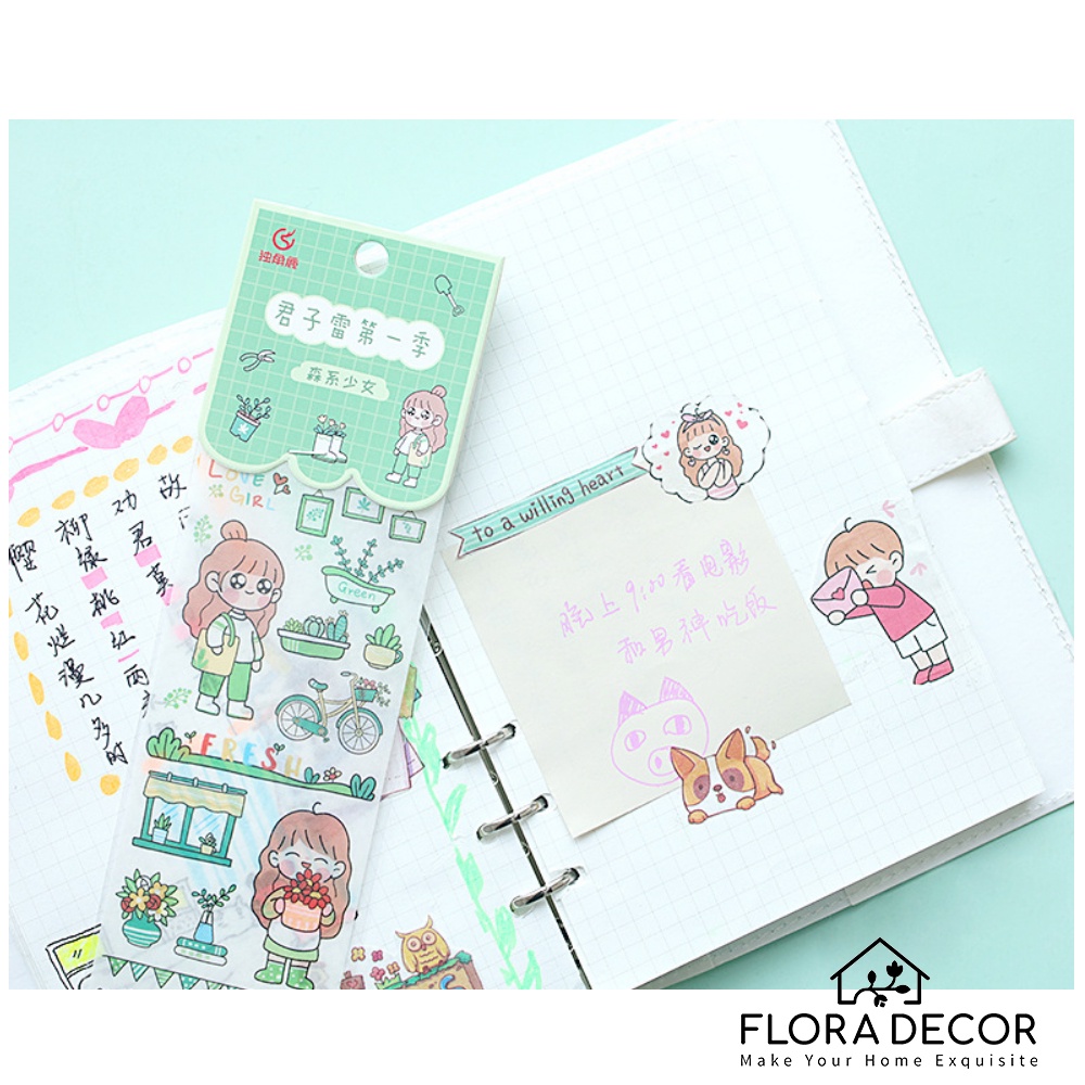 Sticker tấm dài hình cô bé dễ thương Flora Decor