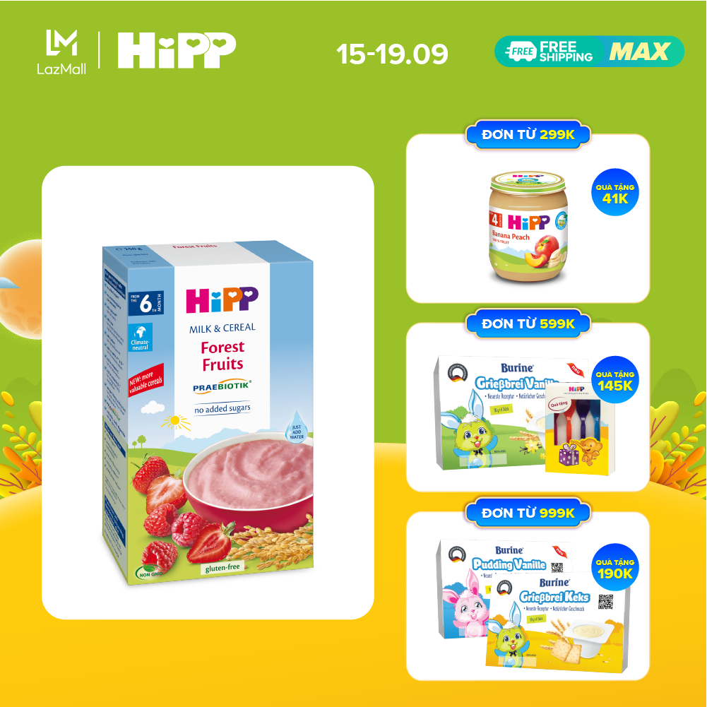 QUÀ TẶNG HOT Bột sữa ăn dặm hoa quả rừng HiPP Organic Milk and Cereal 250g