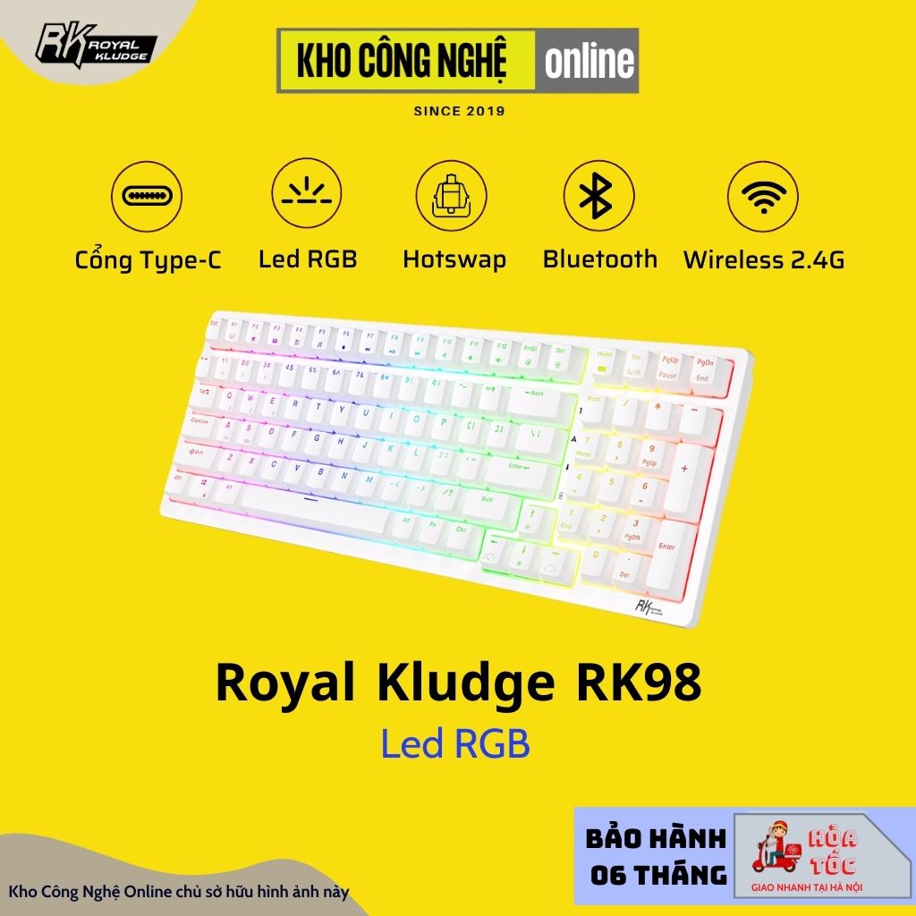 Bàn phím cơ không dây RK98 hotswap kết nối 3 chế độ