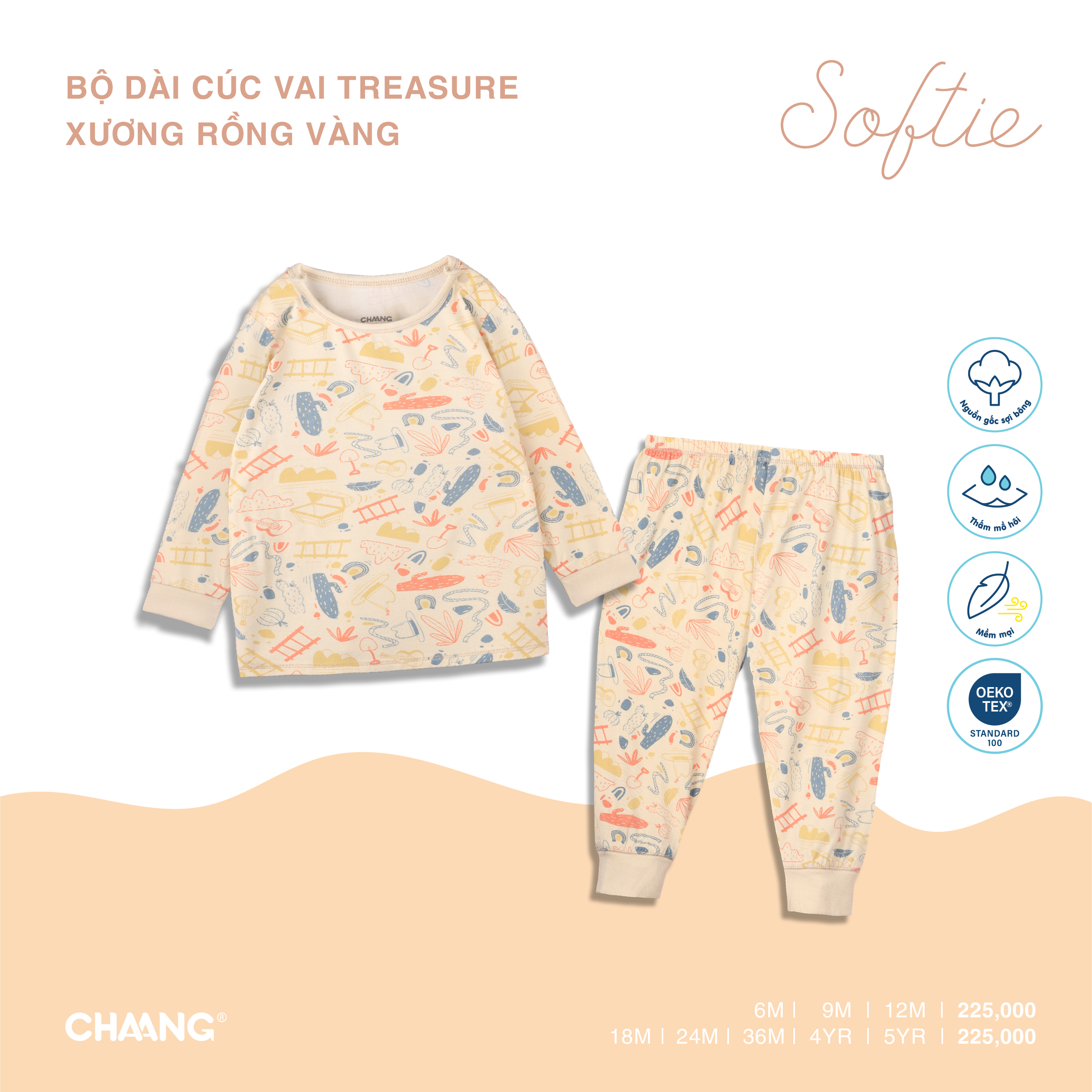 Bộ quần áo dài tay cúc vai bé trai Treasure Chaang