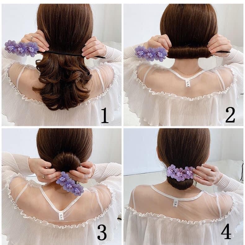 Dây buộc tóc hoa trà,Dây buộc tóc, búi tóc cánh hoa  phong cách hàn quốc