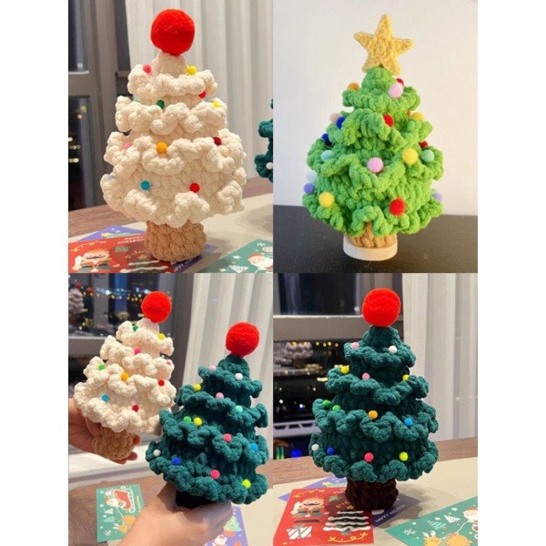 Cây thông noel mini để bàn bằng len kèm đèn nháy