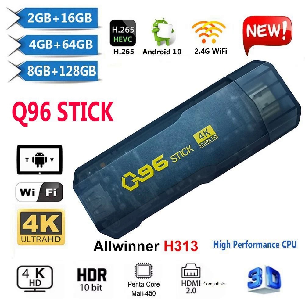 Thanh q96 bộ giải mã tv độ nét cao 4k netflix youtube play android 10 h313 lõi tứ 2.4g5g wifi 4k tv stick h.265wwgb