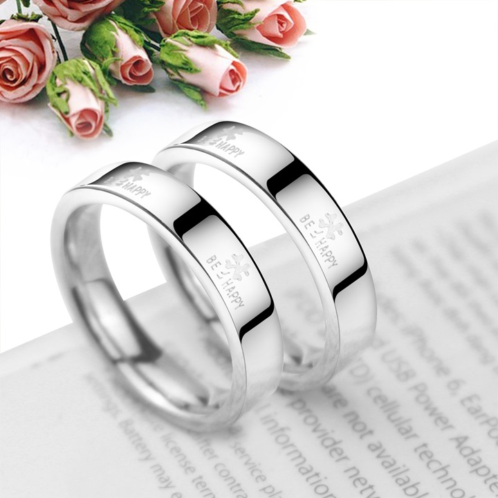 NHẪN CẶP CỎ 4 LÁ INOX, NHẪN ĐÔI INOX(1 chiếc)