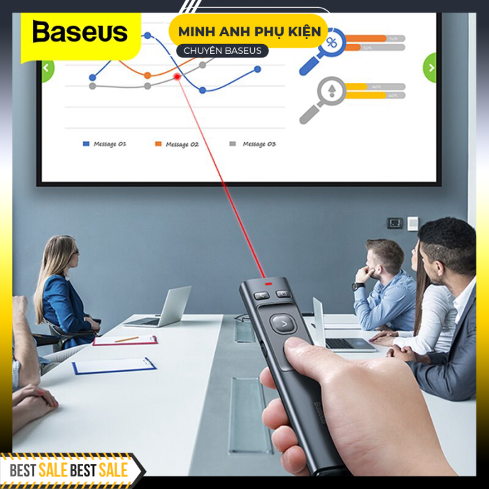 Bút Laser trình chiếu Baseus Orange Dot Wireless Presenter cho Laptop/ Macbook (100m. 2.4Ghz USB/Type C Receiver, Wireless Remote Control, Red Laser Pointer/ Presenter)