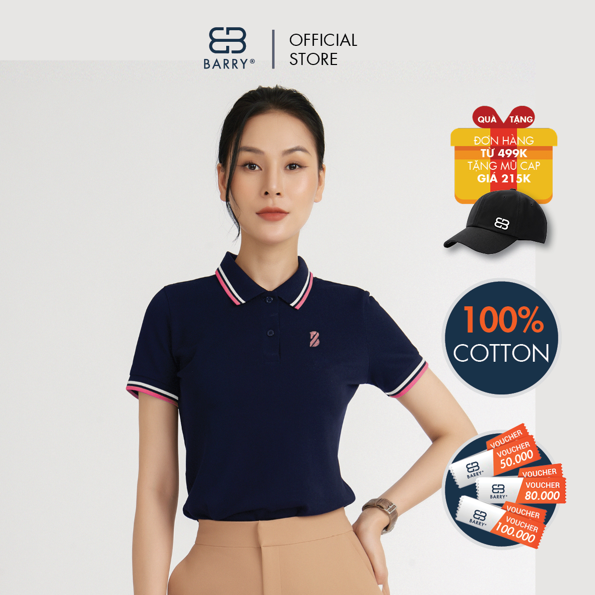 Áo Polo Nữ Vải Cotton Cá Sấu Gai Cao Cấp BARRY SS22 - PG125