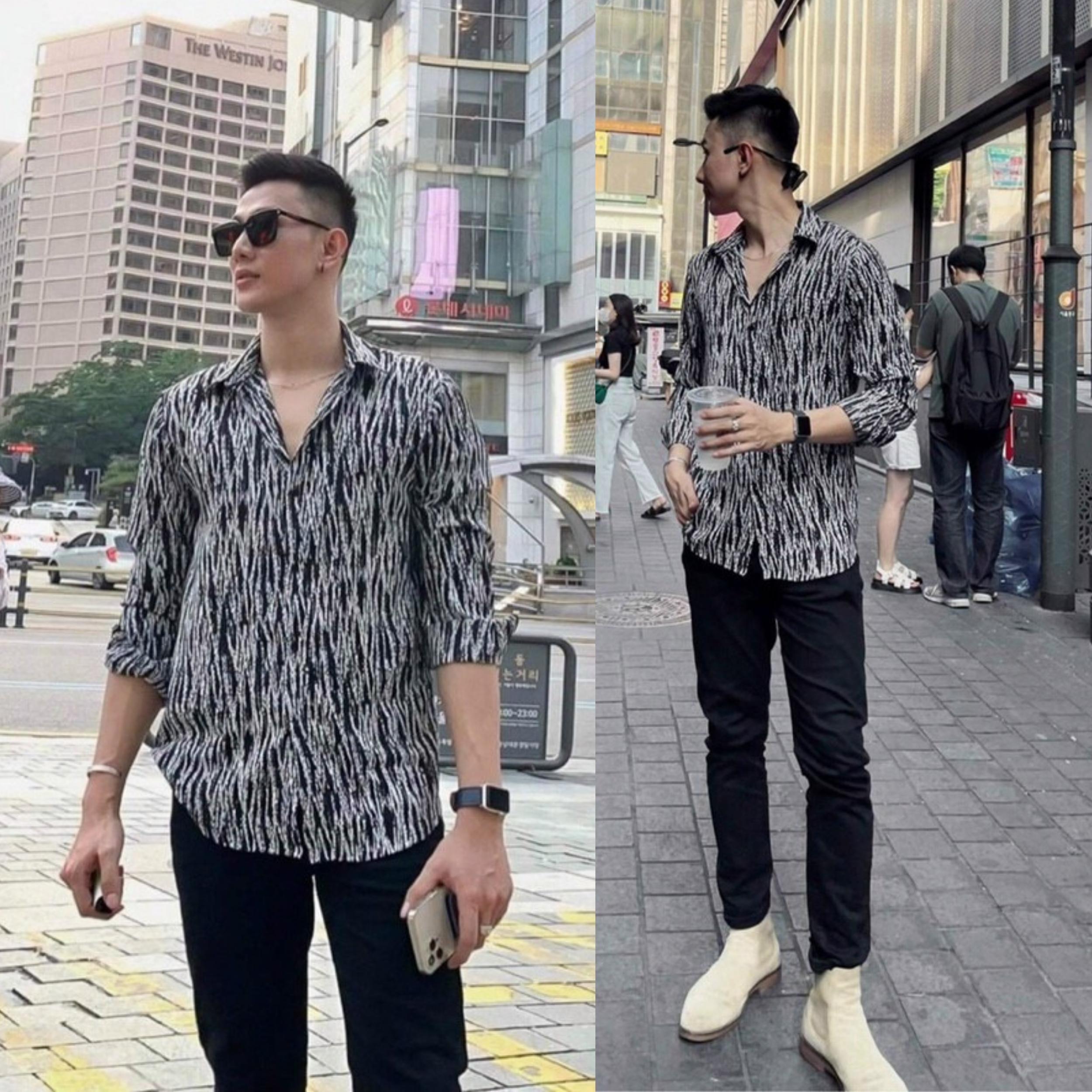 Áo sơ mi nam tay dài họa tiếc vải lụa cao cấp S01