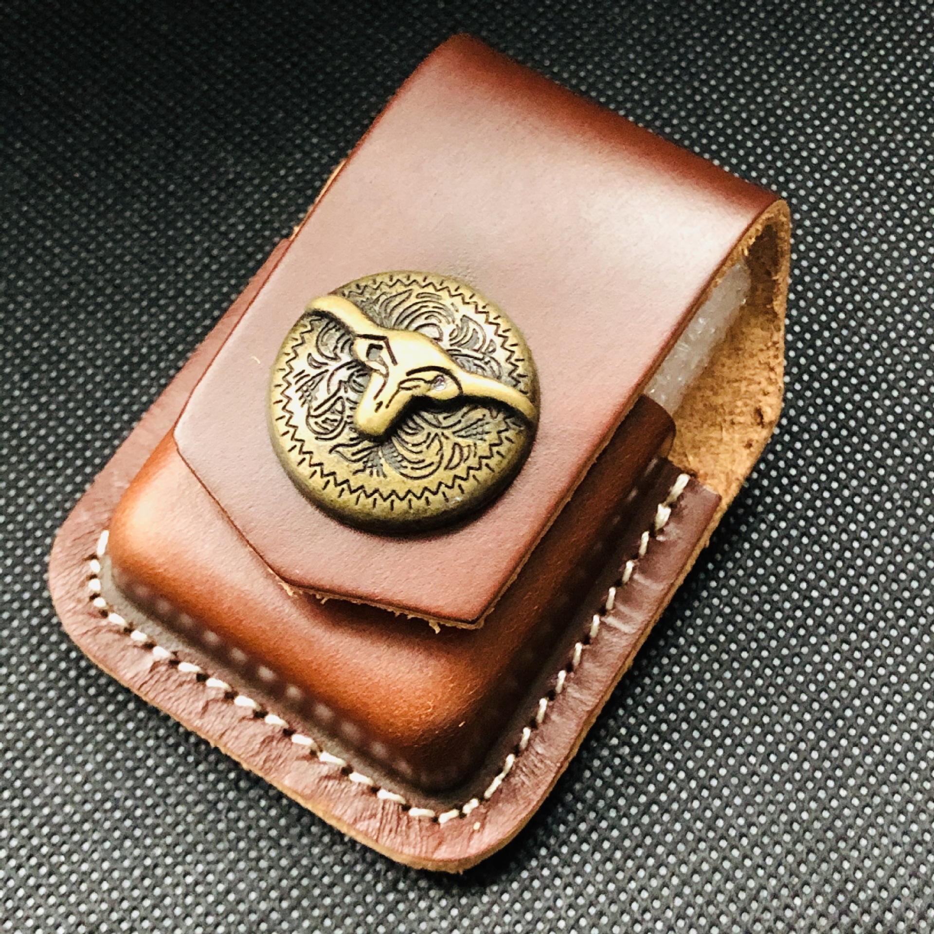 Zippo Fashion PU leather flame lighter case cover brown-black