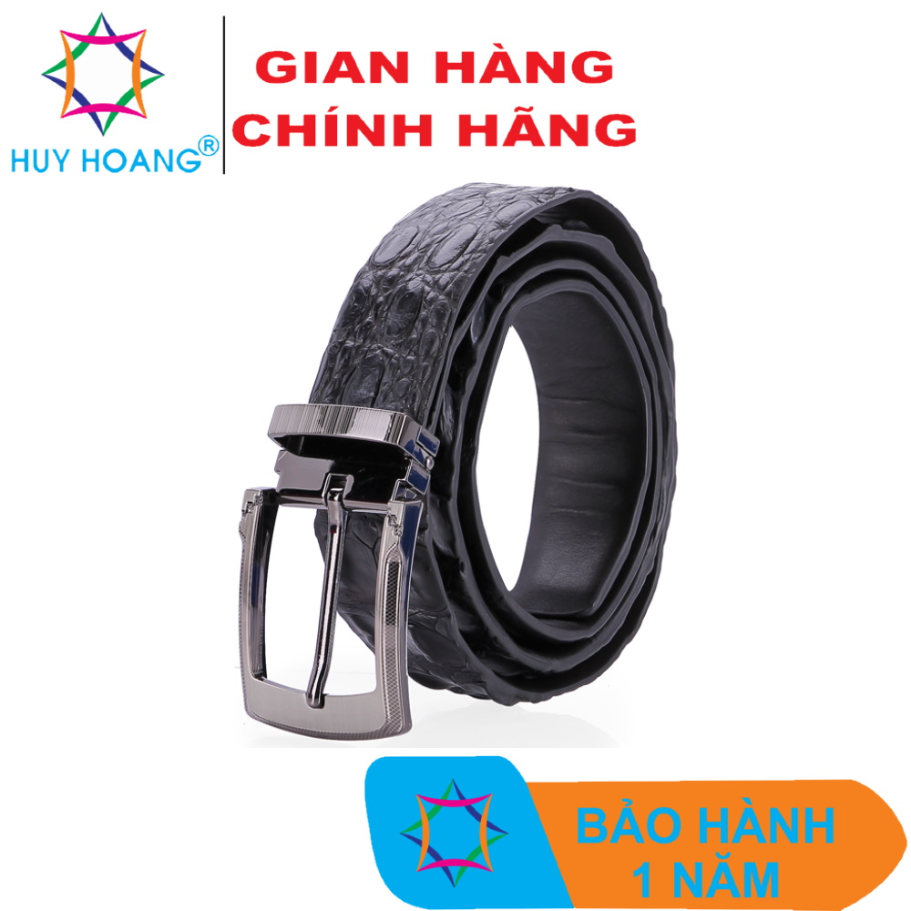 TH4727 - Dây nịt nam da cá sấu  lưng đầu kim màu đen