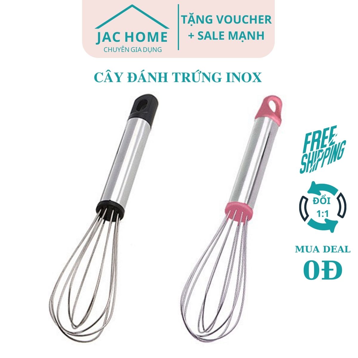 [Freeship] Dụng cụ đánh trứng đánh bột INOX JacHome