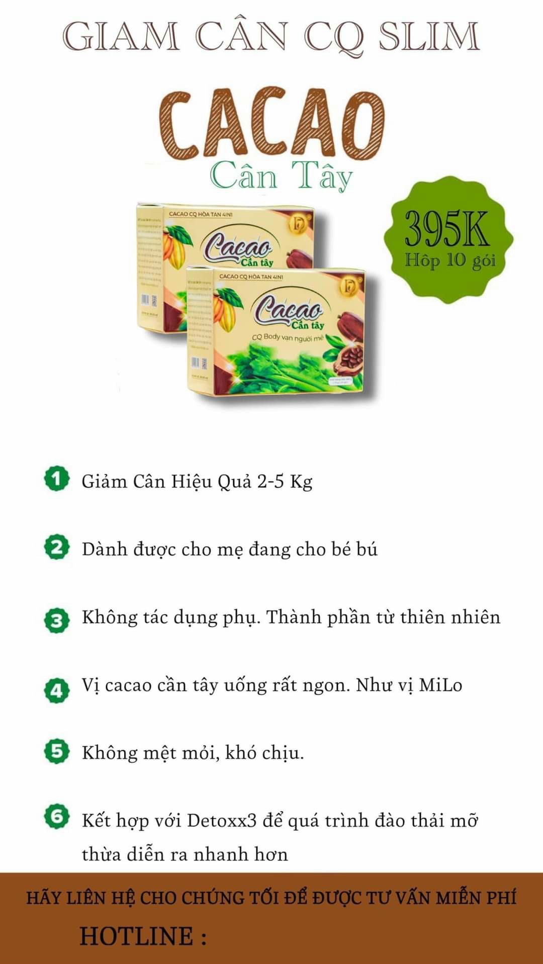 [HCM]GIẢM CÂN CACAO CẦN TÂY CQ SLIM (SIÊU PHẨM HÀNG MỚI)