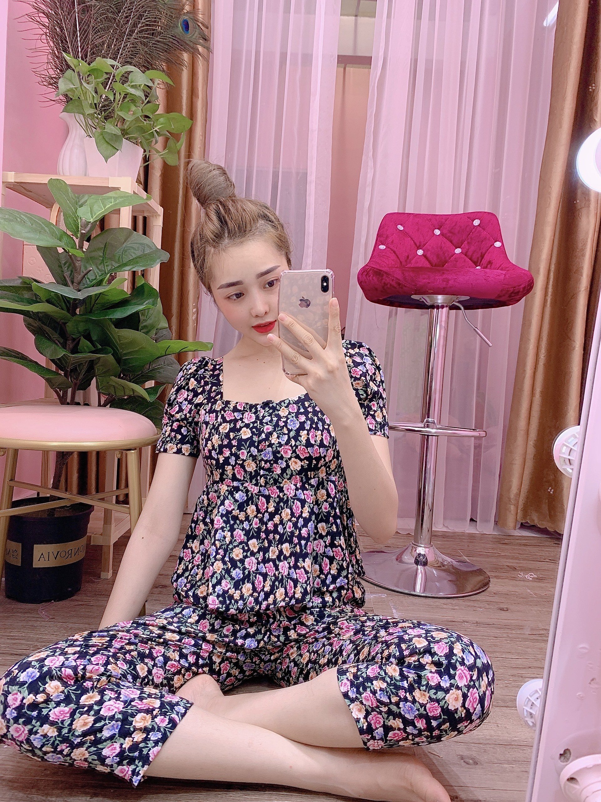 Đồ bộ ngủ nữ mặc nhà bộ quần áo 2 dây nữ bộ mặc ngủ nữ quần đùi vải Latin freesize 54kg, cn76