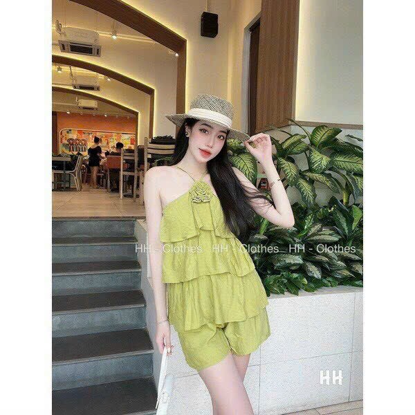 Set bộ đi chơi áo 2 dây xếp tầng mix quần đùi cực tôn dáng Set quần đùi mix áo 2 dây xếp tầng xinh xắn Set bộ siêu HOT áo 2 dây xếp tầng mix quần đùi dễ thương MTB