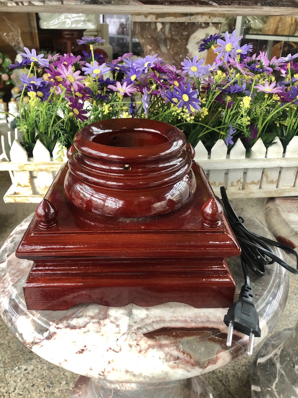 Chân đế đèn gỗ hình vuông xoay cho quả cầu đá phong thủy đường kính lớn - Cao 12cm và 14 cm