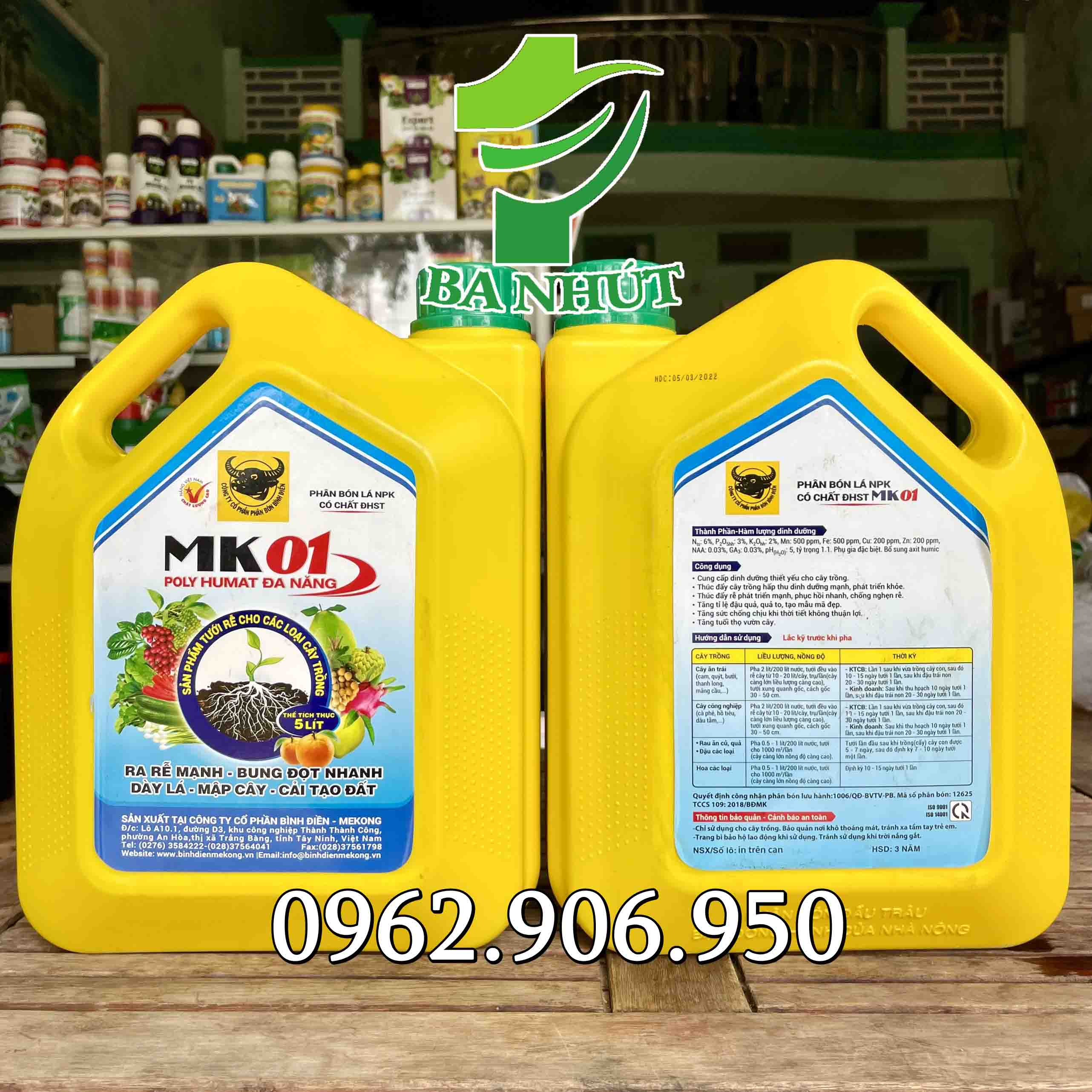Phân Bón ĐẦU TRÂU POLY HUMATE ĐA NĂNG MK01 Can 5 Lít