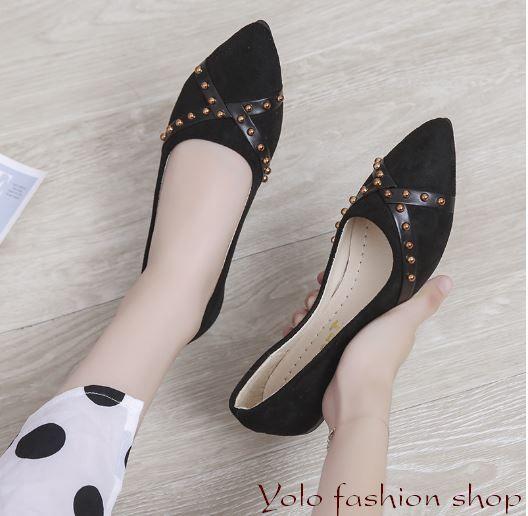 [Hoàn tiền 15%][OD5] Giày bệt búp bê nữ đế bằng da lộn đính đinh xinh xắn hàng QC cao cấp