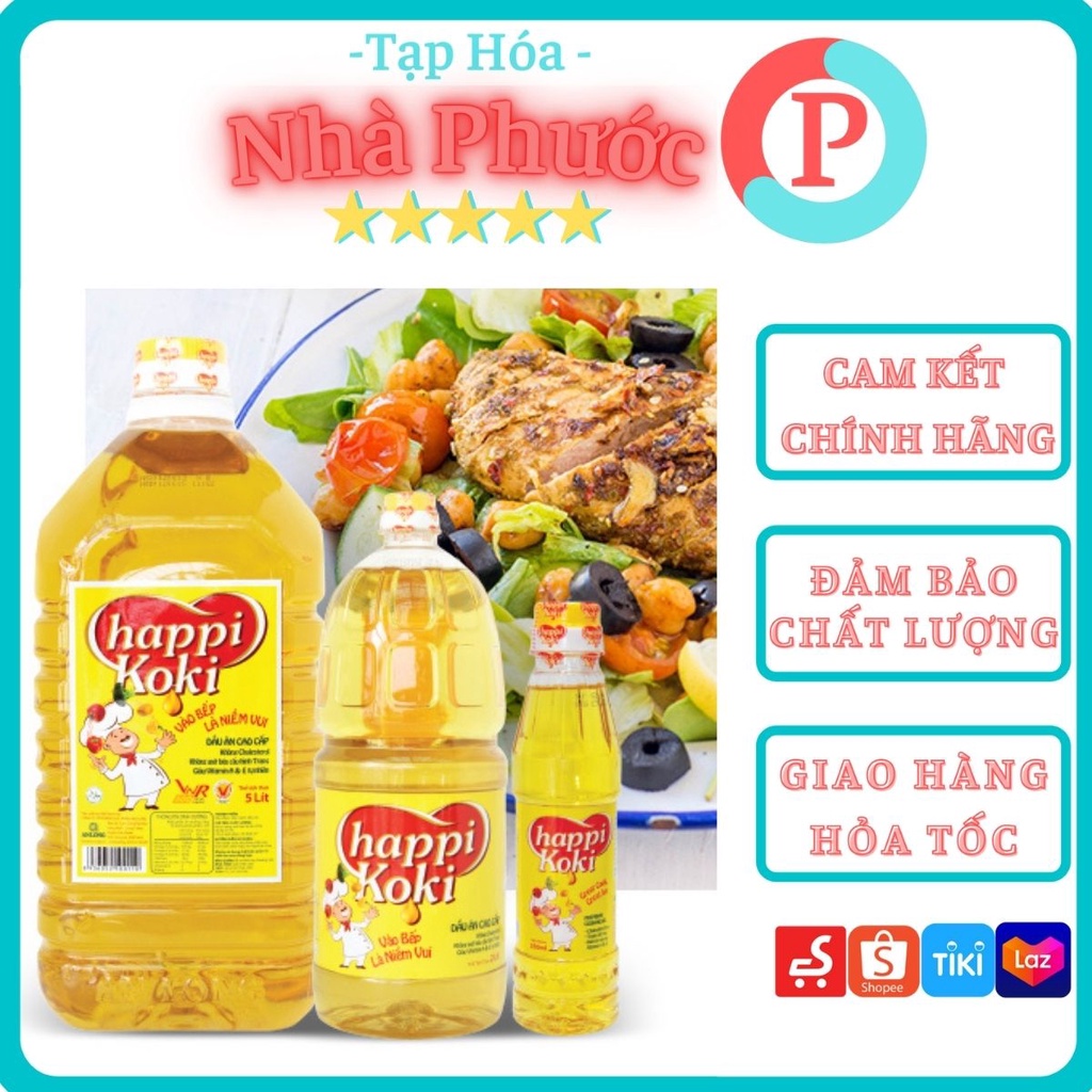 Dầu Ăn Happi Koki 1L - Dầu ăn Thực Vật Tốt cho sức Khỏe - Siêu Tiết Kiệm