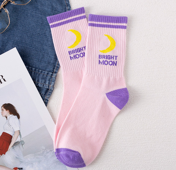 Vớ tất cổ cao unisex chữ bright moon phong cách thể thao, năng động