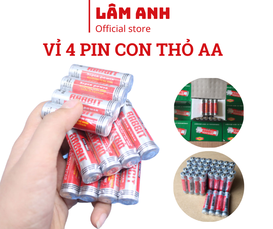 1 vỉ 4 pin tiểu con thỏ 1,5V loại pin AA