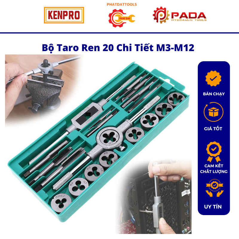 Bộ Taro ren 20 chi tiết M3-M12-Bộ tay quay Taro tạo ren 20 chi tiết