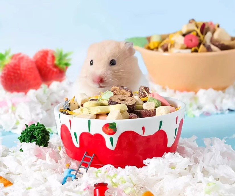chén sứ kem dâu cho hamster, thỏ, bọ,chó, mèo - T3 PETS SHOP