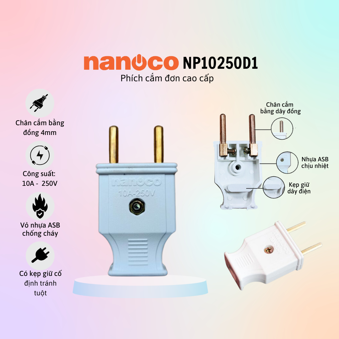 Phích - ổ cắm đơn cao cấp nanoco np10250d1/ns10250a1 - hàng chính hãng