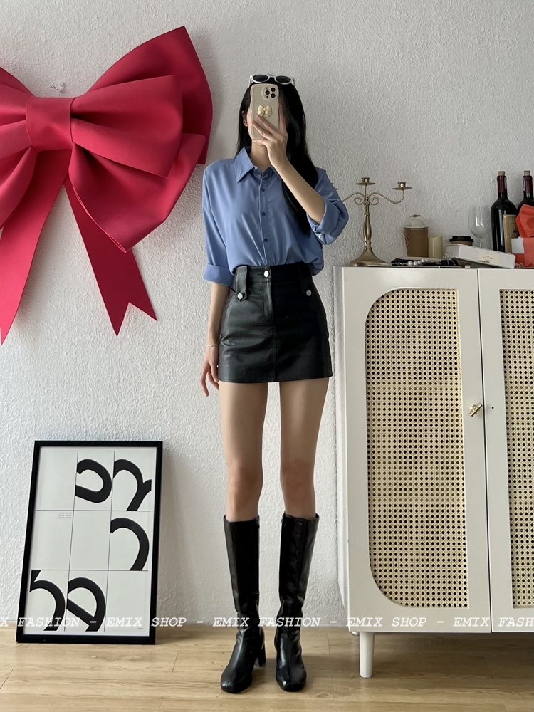 Áo sơ mi dài tay basic EMIX, chất voan lụa trơn, form rộng freesize dưới 55kg, không nhăn, 00105