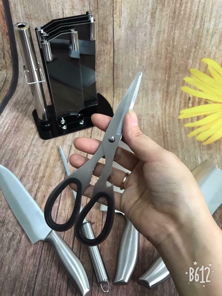 Bộ Dao Cán Đúc Nhật inox 6 Món Có Khay Đựng Dao - ( HÀNG CÓ HỘP )