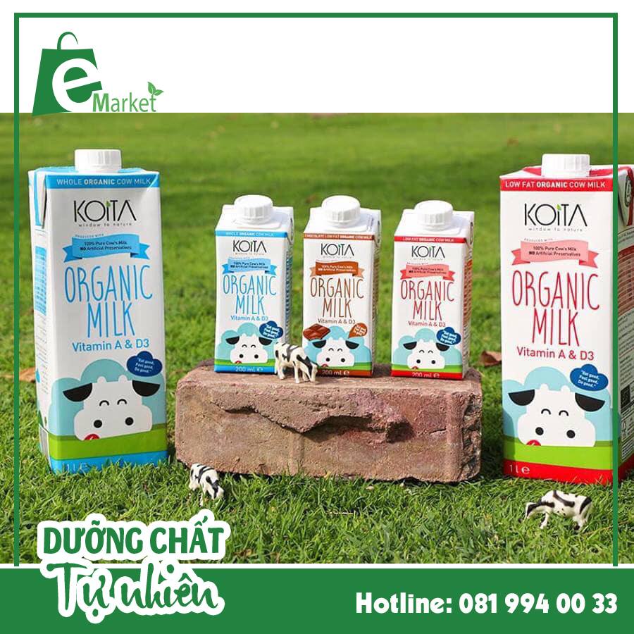 Sữa bò hữu cơ vị dâu ít béo Koita (200ml)