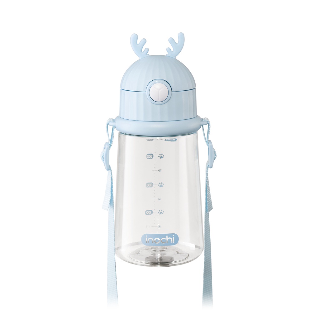 Bình nước Goki Rudy 450ml INOCHI - Bình nhựa Tritan có dây đeo và ống hút cho bé tập uống nước