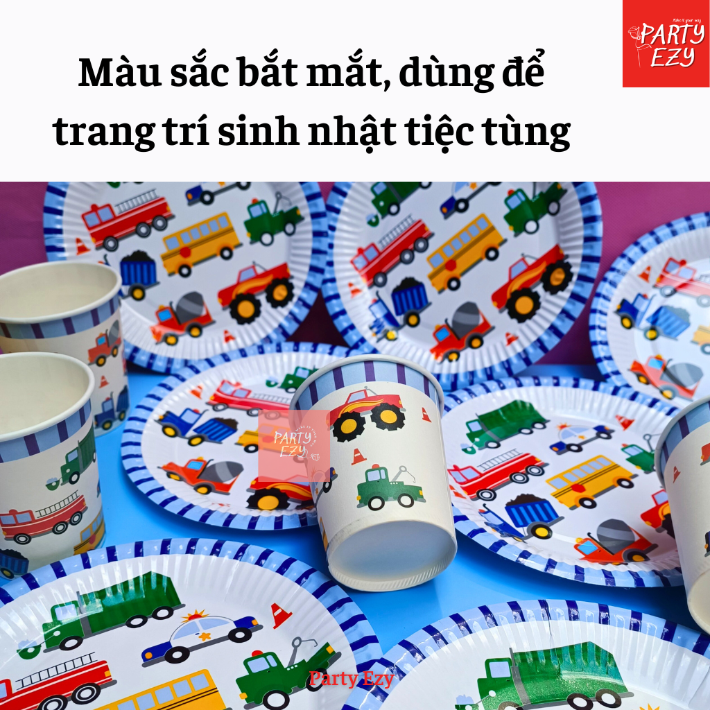 SET DĨA, LY GIẤY CHỦ ĐỀ XE CỘ, XE HƠI CHO BÉ