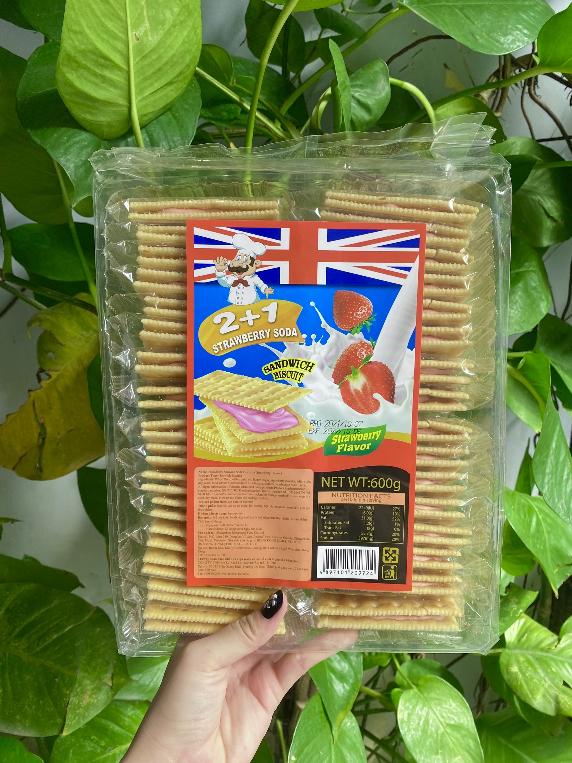 Bánh quy hong kong kẹp kem vị dâu 2+1 strawberry soda