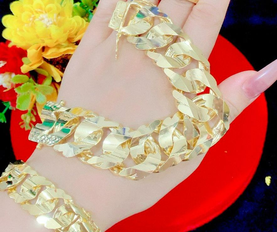 Lắc tay nam nữ mạ vàng kiểu dáng mắt xích đơn giản l01210323