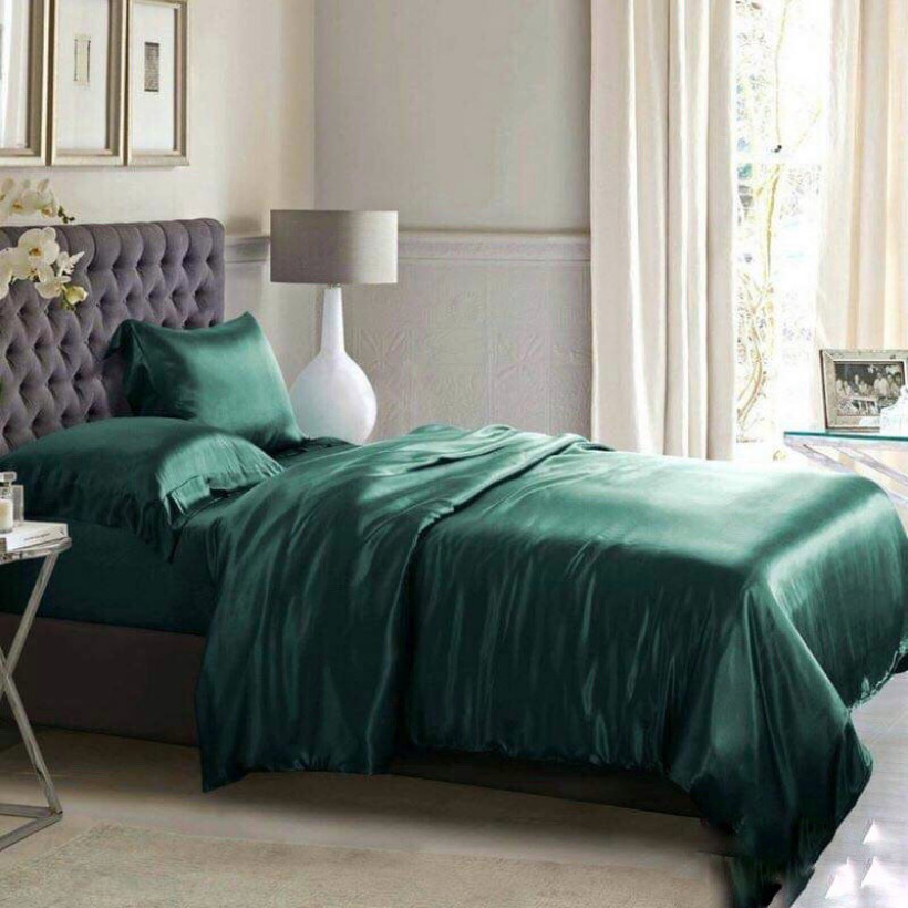 ( Lụa Loại 1) Ga - Drap Giường Lẻ Phi Lụa Lan Pham Bedding - Màu Xanh Lá Cây