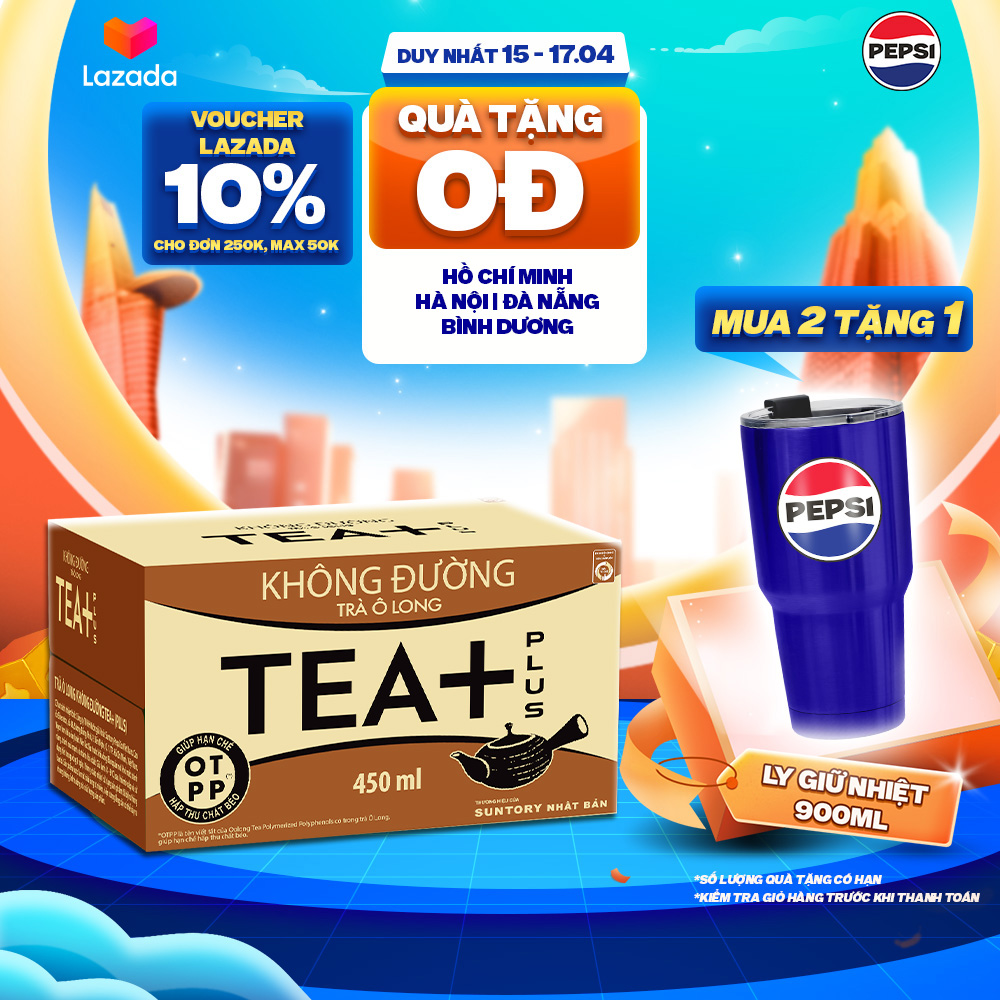 [SALE 15.7] Thùng 24 Chai Trà Ô long Tea+ Không Đường (450ml/chai)