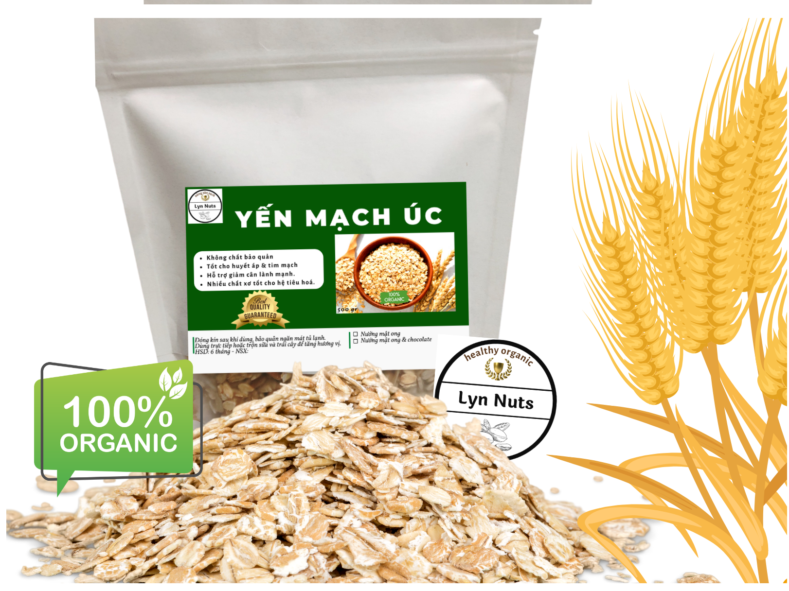 500g Yến mạch hữu cơ nguyên chất cán mỏng (cán dẹt)
