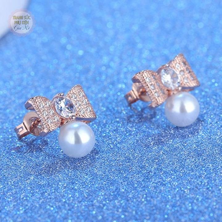 [HCM]Bông tai nơ hạt châu mẫu mới HT205 S925
