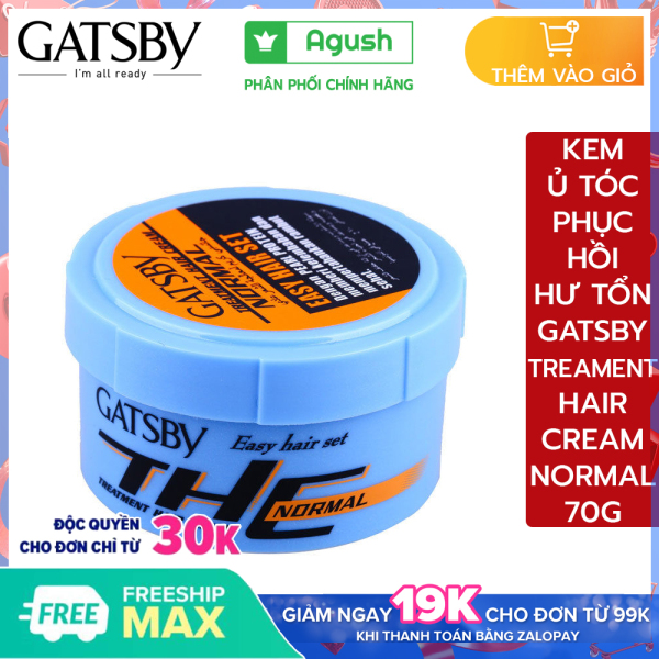 Kem ủ tóc phục hồi hư tổn siêu mượt lạnh nhật bản Gatsby Treatment Hair Cream Normal 70G thơm bóng mượt chứa protein ngọc trai dưỡng ẩm ngừa khô thêm 2 loại vitamin giữ tóc khỏe mạnh
