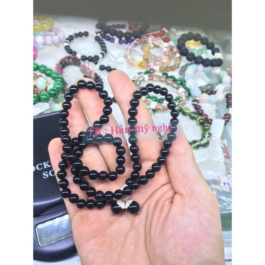 Vòng tay 108 hạt đen 7li mix tự nhiên- chuẩn A