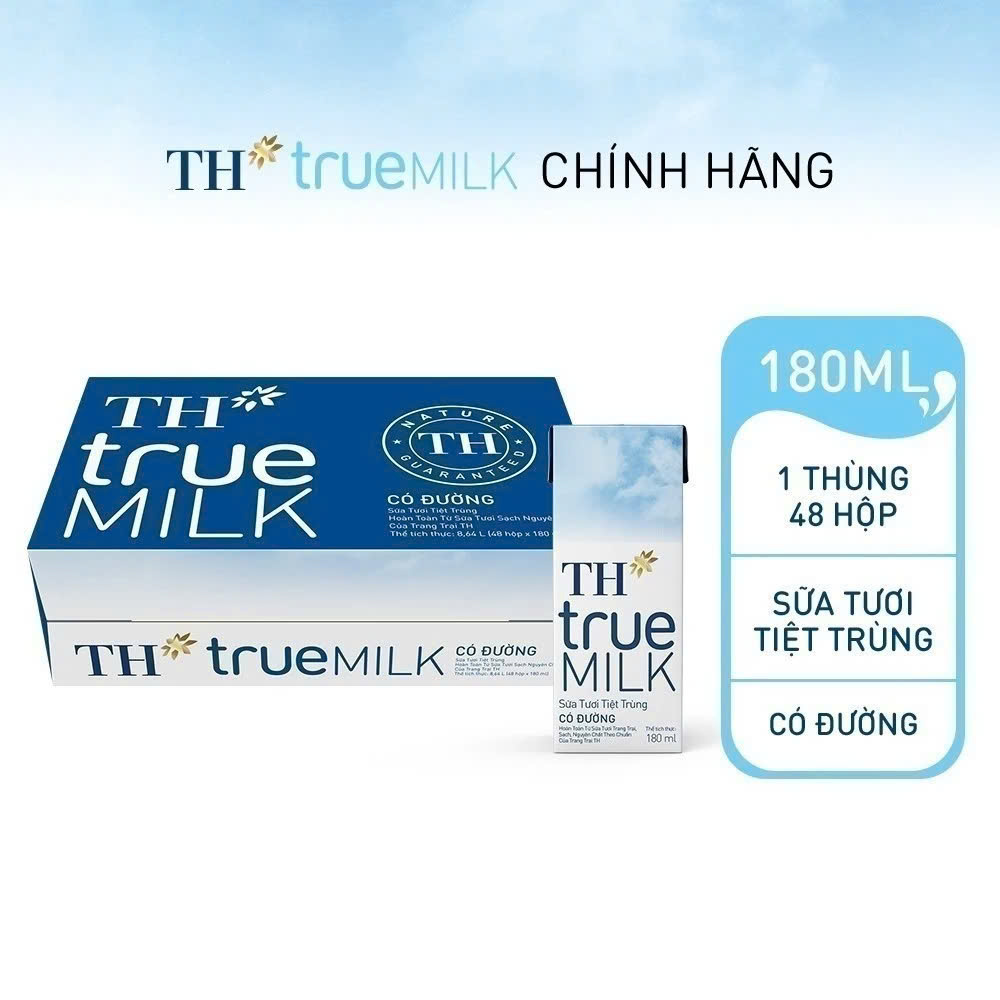 Vỉ sữa tươi tiệt trùng TH true MILK các vị 180 ml (180 ml x 4)