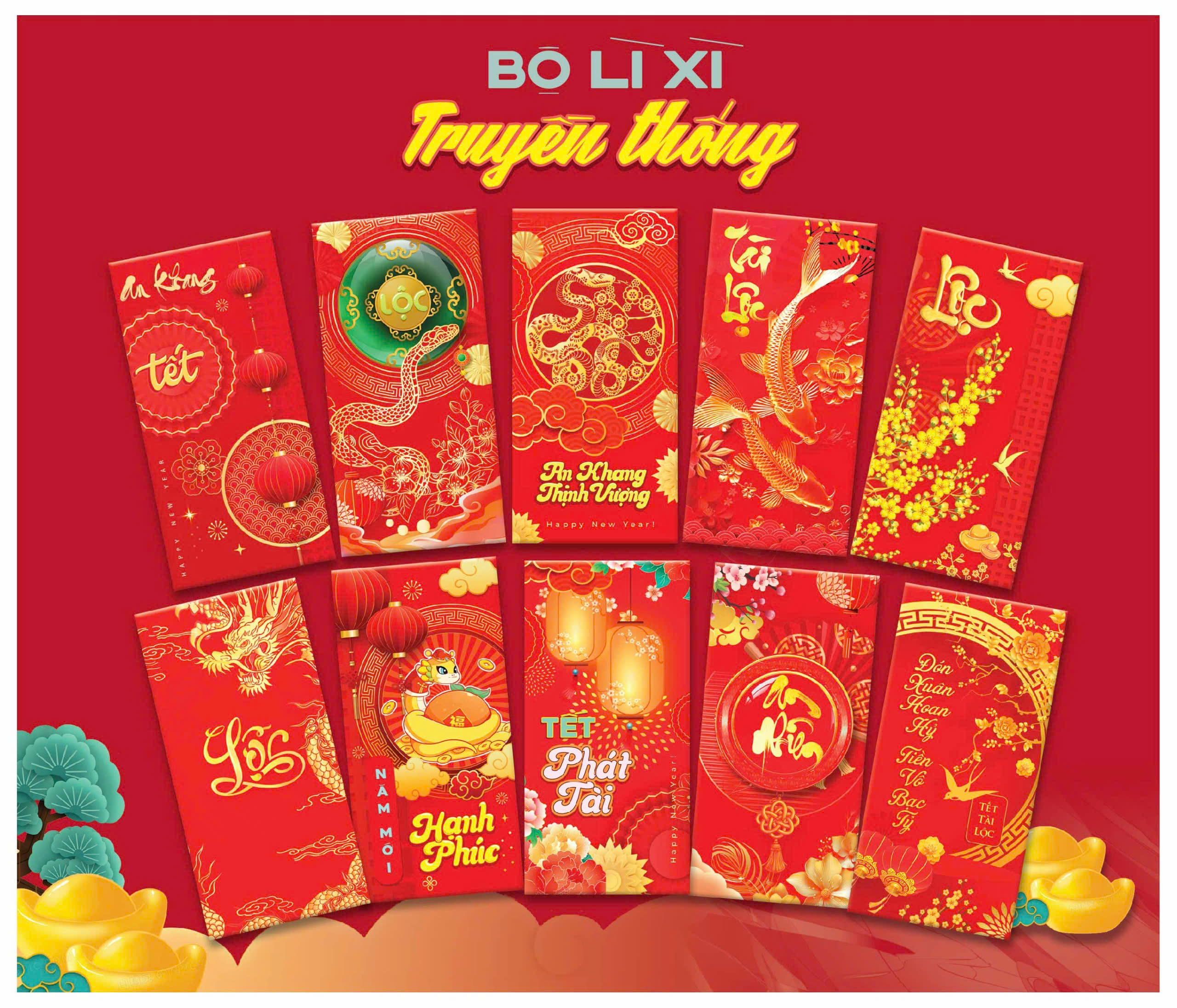 Combo 100 Bao Lì Xì Tết 2026 Mix nhiều mẫu